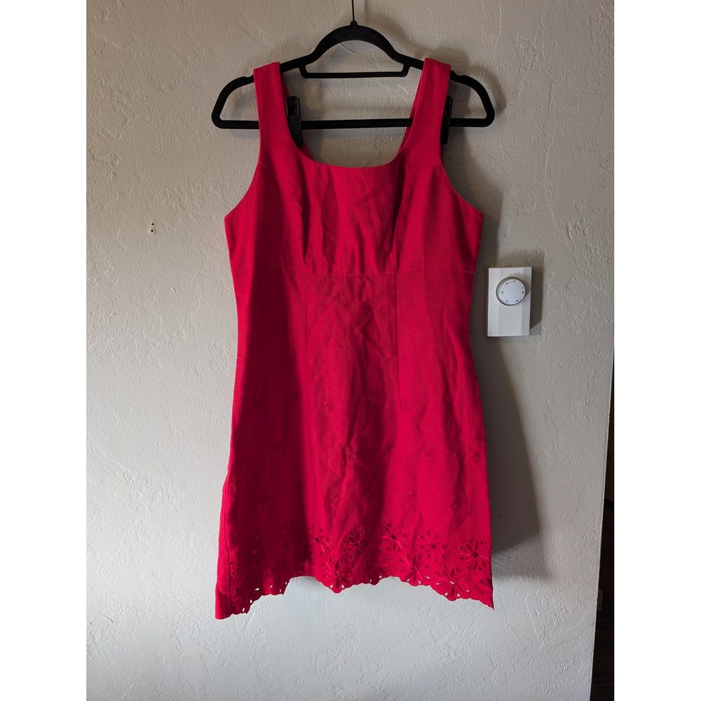 Vintage Francine Browner Red Eyelet Floral Sheath Dress Square Neck sz M